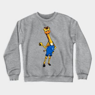 Cute Anthropomorphic Human-like Cartoon Character Giraffe in Clothes Crewneck Sweatshirt